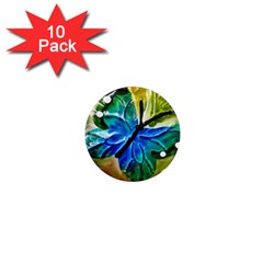 Blue Spotted Butterfly Art In Glass With White Spots 1  Mini Magnet (10 Pack)  by Nexatart