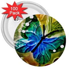 Blue Spotted Butterfly Art In Glass With White Spots 3  Buttons (100 Pack)  by Nexatart