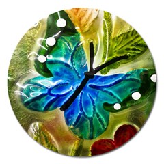 Blue Spotted Butterfly Art In Glass With White Spots Magnet 5  (round) by Nexatart