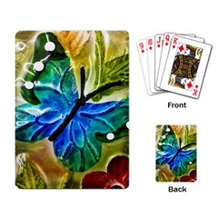 Blue Spotted Butterfly Art In Glass With White Spots Playing Card by Nexatart