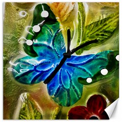 Blue Spotted Butterfly Art In Glass With White Spots Canvas 12  X 12   by Nexatart