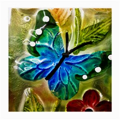 Blue Spotted Butterfly Art In Glass With White Spots Medium Glasses Cloth (2-side) by Nexatart