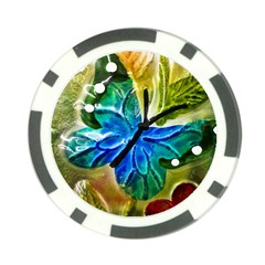 Blue Spotted Butterfly Art In Glass With White Spots Poker Chip Card Guard (10 Pack) by Nexatart