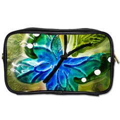 Blue Spotted Butterfly Art In Glass With White Spots Toiletries Bags 2-side by Nexatart