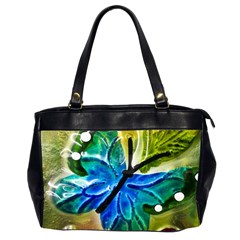 Blue Spotted Butterfly Art In Glass With White Spots Office Handbags (2 Sides)  by Nexatart