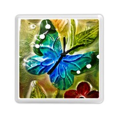 Blue Spotted Butterfly Art In Glass With White Spots Memory Card Reader (square)  by Nexatart