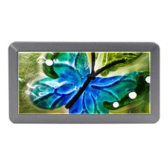 Blue Spotted Butterfly Art In Glass With White Spots Memory Card Reader (mini) by Nexatart