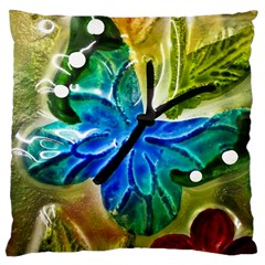 Blue Spotted Butterfly Art In Glass With White Spots Large Cushion Case (one Side) by Nexatart