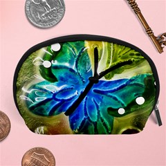 Blue Spotted Butterfly Art In Glass With White Spots Accessory Pouches (large)  by Nexatart