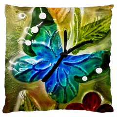 Blue Spotted Butterfly Art In Glass With White Spots Large Flano Cushion Case (one Side) by Nexatart