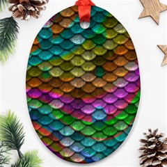 Fish Scales Pattern Background In Rainbow Colors Wallpaper Ornament (Oval)