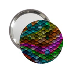 Fish Scales Pattern Background In Rainbow Colors Wallpaper 2 25  Handbag Mirrors by Nexatart