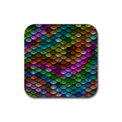 Fish Scales Pattern Background In Rainbow Colors Wallpaper Rubber Coaster (Square) 