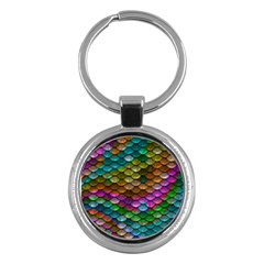 Fish Scales Pattern Background In Rainbow Colors Wallpaper Key Chains (round) 