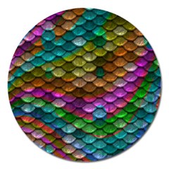 Fish Scales Pattern Background In Rainbow Colors Wallpaper Magnet 5  (Round)