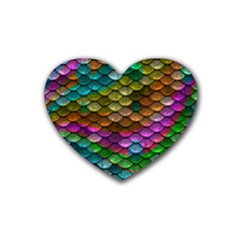 Fish Scales Pattern Background In Rainbow Colors Wallpaper Heart Coaster (4 Pack)  by Nexatart