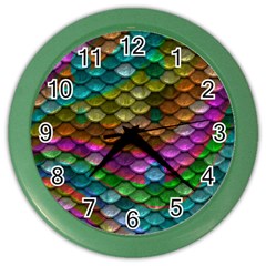 Fish Scales Pattern Background In Rainbow Colors Wallpaper Color Wall Clocks