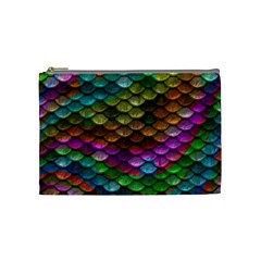 Fish Scales Pattern Background In Rainbow Colors Wallpaper Cosmetic Bag (medium)  by Nexatart