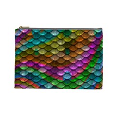 Fish Scales Pattern Background In Rainbow Colors Wallpaper Cosmetic Bag (Large) 