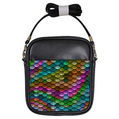 Fish Scales Pattern Background In Rainbow Colors Wallpaper Girls Sling Bags by Nexatart