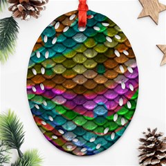 Fish Scales Pattern Background In Rainbow Colors Wallpaper Oval Filigree Ornament (Two Sides)