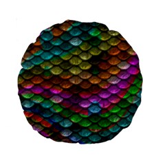 Fish Scales Pattern Background In Rainbow Colors Wallpaper Standard 15  Premium Round Cushions