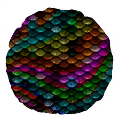 Fish Scales Pattern Background In Rainbow Colors Wallpaper Large 18  Premium Round Cushions