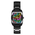 Fish Scales Pattern Background In Rainbow Colors Wallpaper Stainless Steel Barrel Watch Front