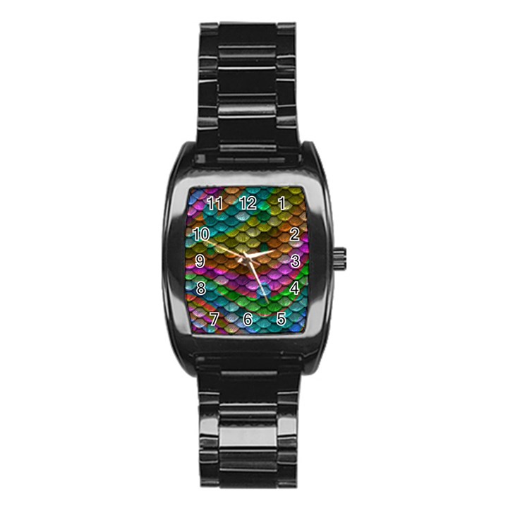 Fish Scales Pattern Background In Rainbow Colors Wallpaper Stainless Steel Barrel Watch