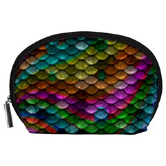 Fish Scales Pattern Background In Rainbow Colors Wallpaper Accessory Pouches (large)  by Nexatart