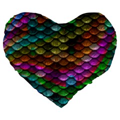 Fish Scales Pattern Background In Rainbow Colors Wallpaper Large 19  Premium Flano Heart Shape Cushions