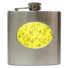 Flowery Yellow Fabric Hip Flask (6 Oz) by Nexatart