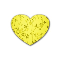 Flowery Yellow Fabric Heart Coaster (4 Pack)  by Nexatart