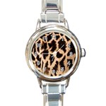 Giraffe Texture Yellow And Brown Spots On Giraffe Skin Round Italian Charm Watch Front