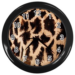 Giraffe Texture Yellow And Brown Spots On Giraffe Skin Wall Clocks (black) by Nexatart