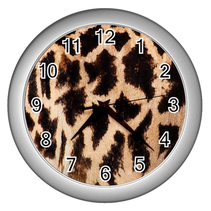 Giraffe Texture Yellow And Brown Spots On Giraffe Skin Wall Clocks (Silver) 