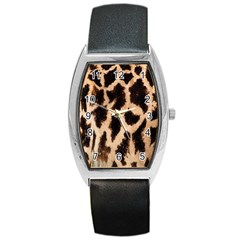 Giraffe Texture Yellow And Brown Spots On Giraffe Skin Barrel Style Metal Watch by Nexatart