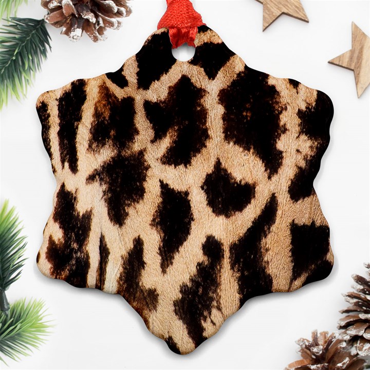 Giraffe Texture Yellow And Brown Spots On Giraffe Skin Snowflake Ornament (Two Sides)