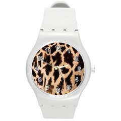 Giraffe Texture Yellow And Brown Spots On Giraffe Skin Round Plastic Sport Watch (m) by Nexatart