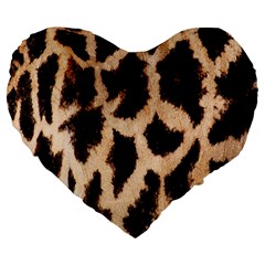 Giraffe Texture Yellow And Brown Spots On Giraffe Skin Large 19  Premium Flano Heart Shape Cushions by Nexatart