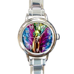 Magic Butterfly Art In Glass Round Italian Charm Watch by Nexatart