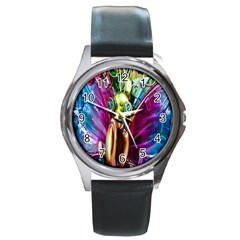 Magic Butterfly Art In Glass Round Metal Watch by Nexatart