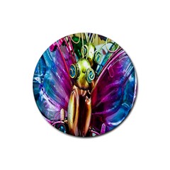 Magic Butterfly Art In Glass Rubber Round Coaster (4 Pack)  by Nexatart