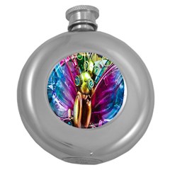 Magic Butterfly Art In Glass Round Hip Flask (5 Oz) by Nexatart