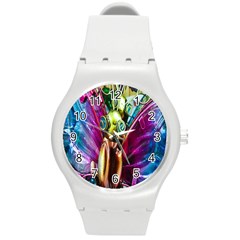 Magic Butterfly Art In Glass Round Plastic Sport Watch (m) by Nexatart