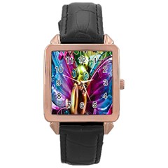 Magic Butterfly Art In Glass Rose Gold Leather Watch  by Nexatart