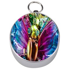 Magic Butterfly Art In Glass Silver Compasses by Nexatart