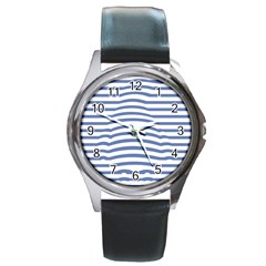 Animals Illusion Penguin Line Blue White Round Metal Watch by Mariart