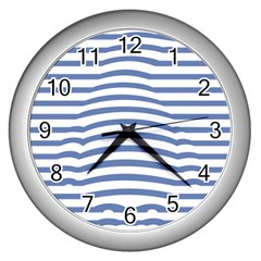 Animals Illusion Penguin Line Blue White Wall Clocks (silver)  by Mariart