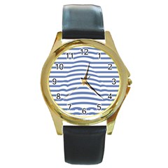 Animals Illusion Penguin Line Blue White Round Gold Metal Watch by Mariart